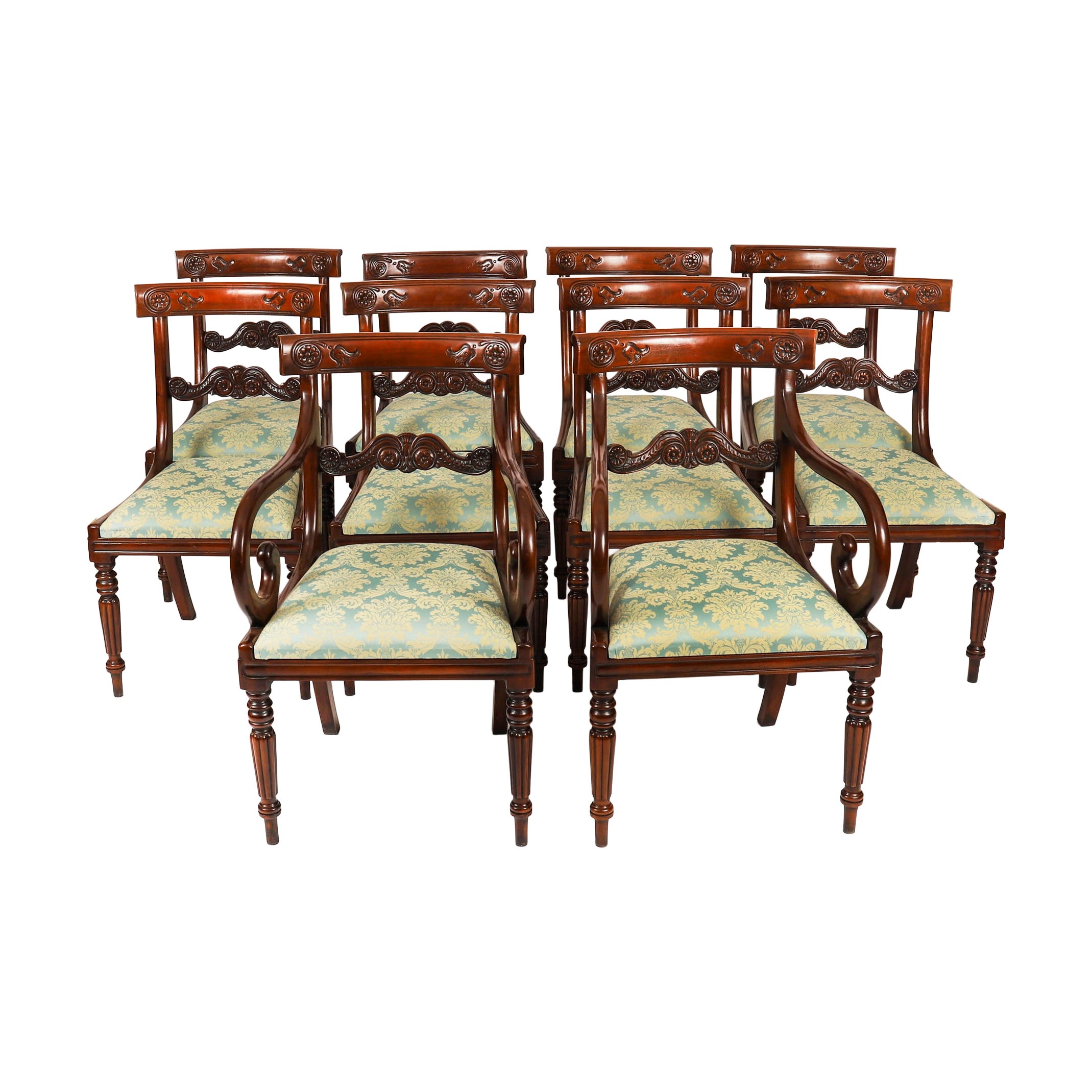 Vintage Set 10 Mahogany Regency Revival Bar Back Dining Chairs 20th Century