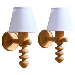 Swedish Designer, Wall Lights, Pine, Fabric, Sweden, 1970s