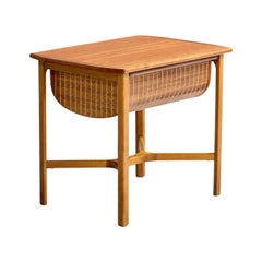 Swedish Designer, Sewing Table, Teak, Reed, Sweden, 1950s