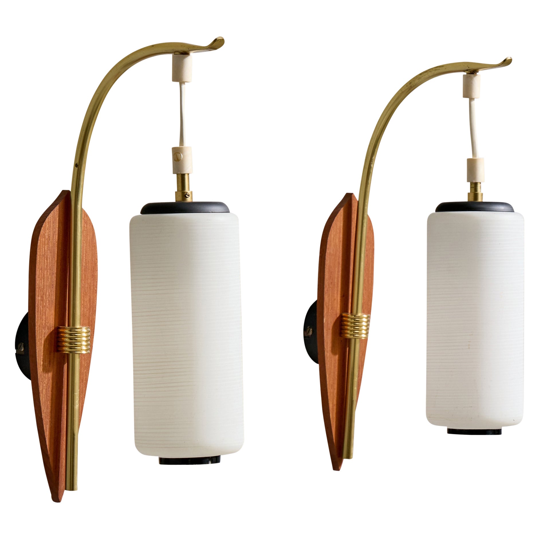 Lorentzons, Wall Lights, Brass, Teak, Glass, Sweden, 1950s