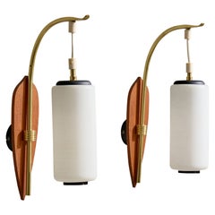 Lorentzons, Wall Lights, Brass, Teak, Glass, Sweden, 1950s