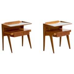 Italian Designer, Nighstands, Wood, Mirror, Italy, 1950s