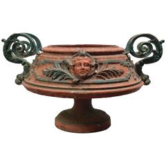 Antique 19th Century Cast Iron Italian Urn with Fancy Handles 1