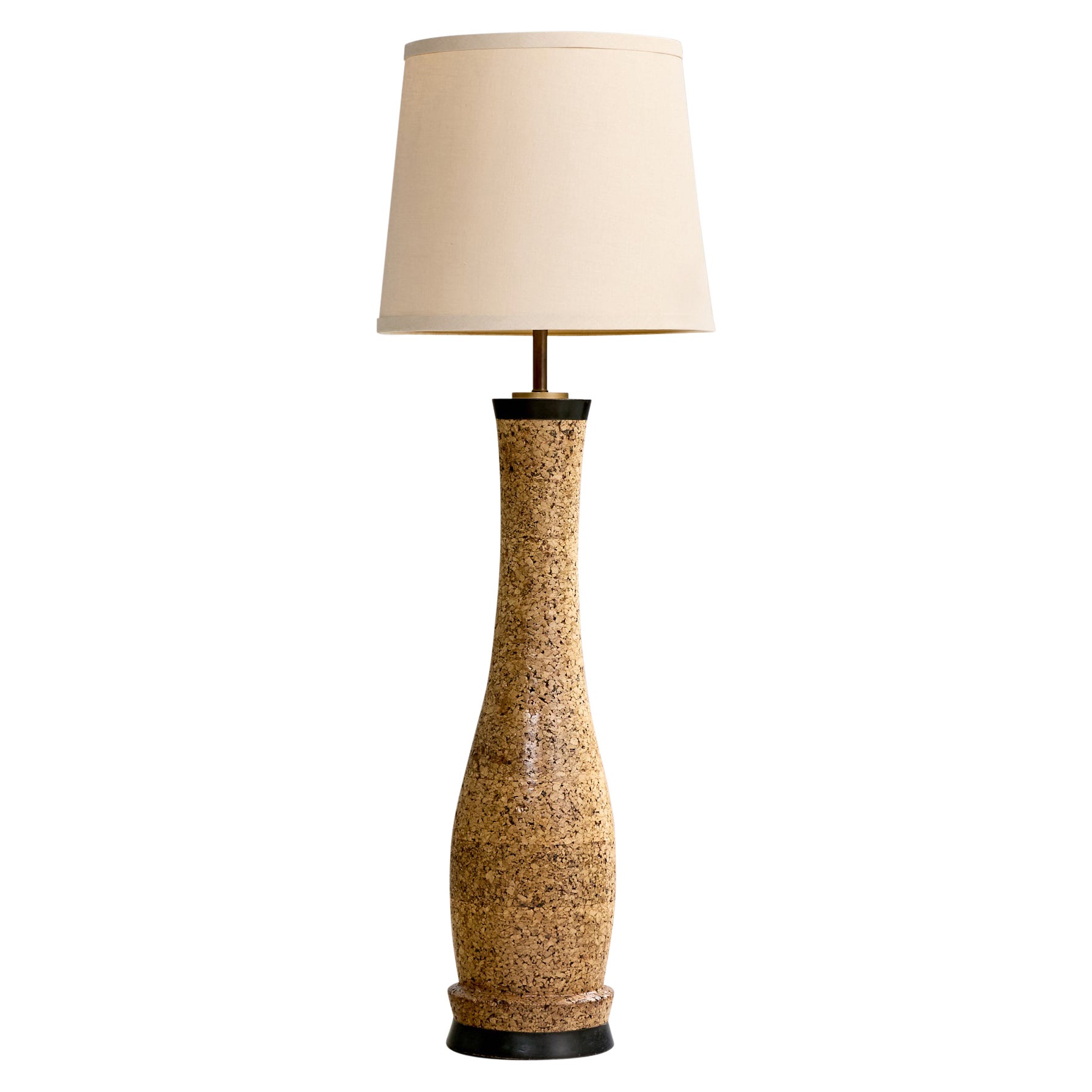 American Designer, Floor Lamp, Cork, Wood, Brass, Fabric, USA, 1970s