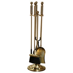 Vintage French Brass Fireplace Four-Piece Tool Set on Stand
