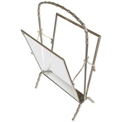 Chic French Maison Bagues 1940s Chrome and Glass Faux Bamboo Magazine Rack