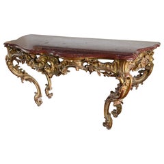 Large French Mid-18th Century Giltwood Rococo Console Table with Marble top
