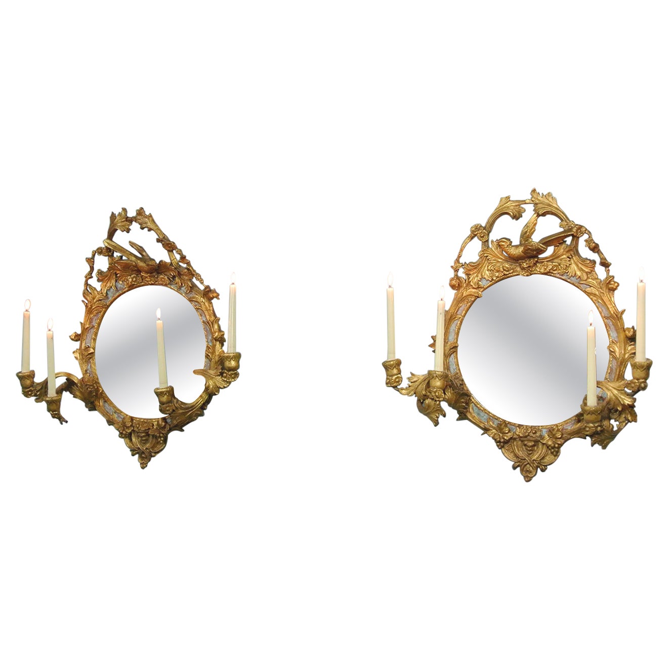 Fine Pair of 19th Century Girandole Circular Mirrors c. 1840