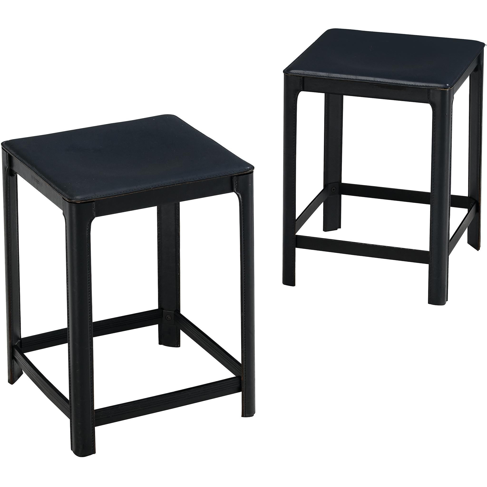 Matteo Grassi Bar Stools in Grey Leather