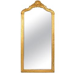 French Giltwood Mirror with Engraved Upper Section