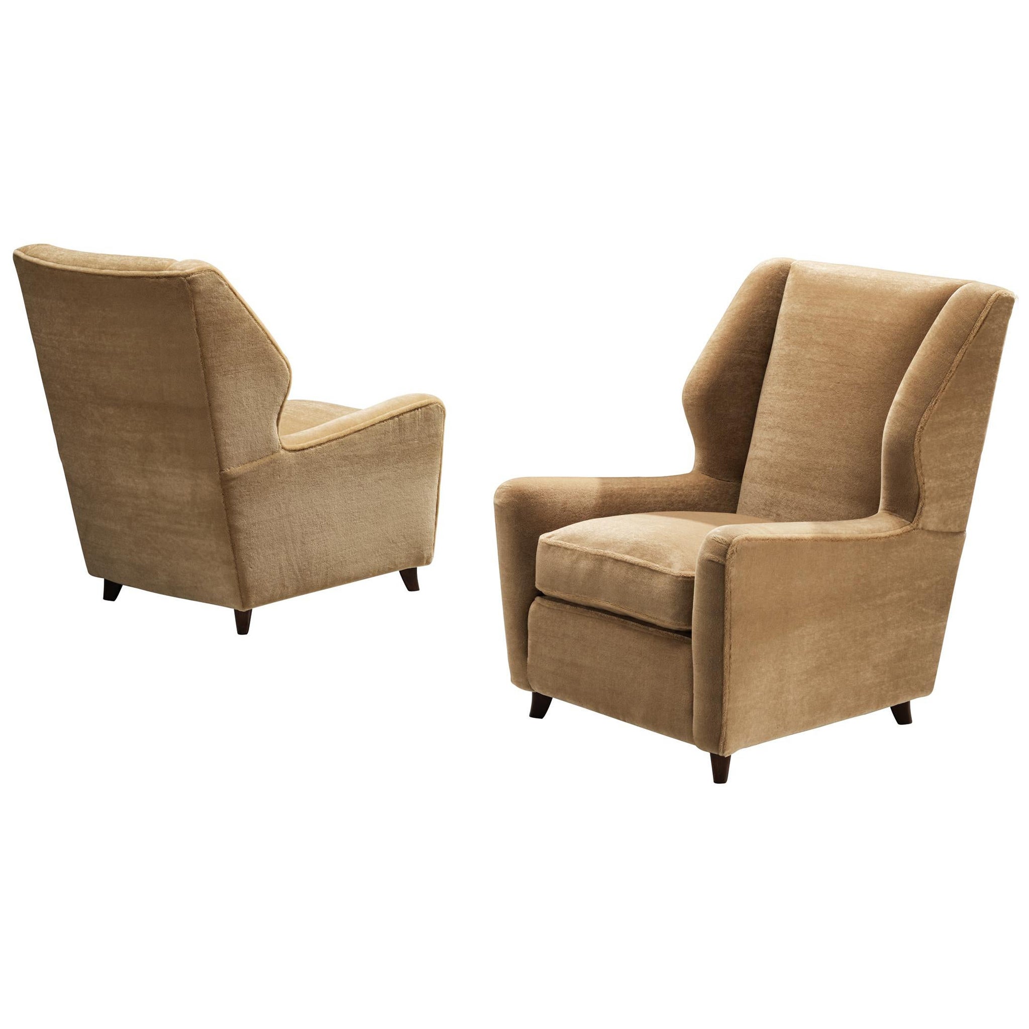 Pair of Danish Wingback Chairs in Camel Beige Mohair