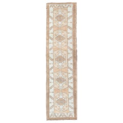 Runner Oushak turco vintage in azzurro, beige caldo e taupe 3'4 x 13'2