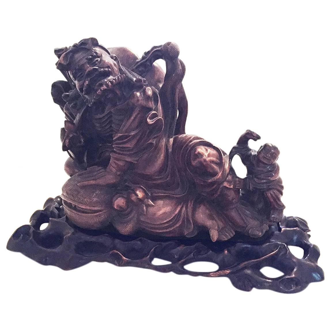 Chinese Scholar's Studio Wood Carving of Li-Tieguai on Carved Stand For Sale