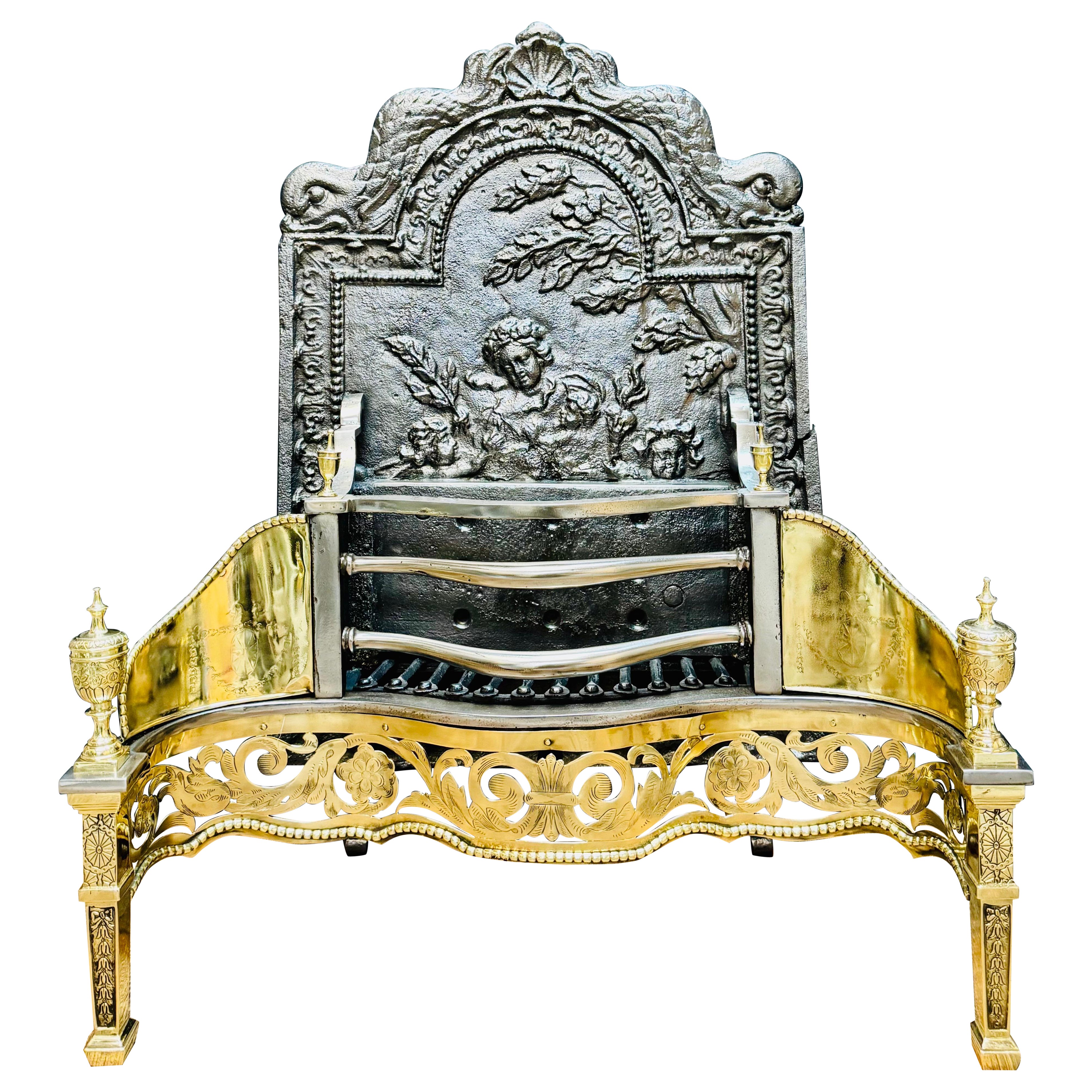 Antique 19th Century Regency Polished Brass Fire Grate.