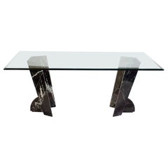 Modern Rectangular Glass Dining Table with Marble Base 1970'