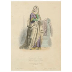Antique Hand-Colored Fashion Print of a 9th Century Carolingian Lady, circa 1860