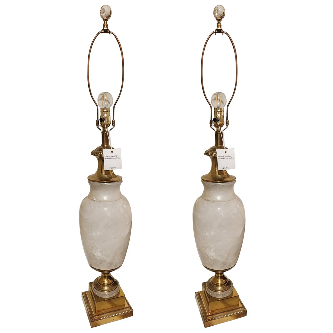 Lampes en cristal de roche de style néoclassique en bronze - Lot de 2 en vente