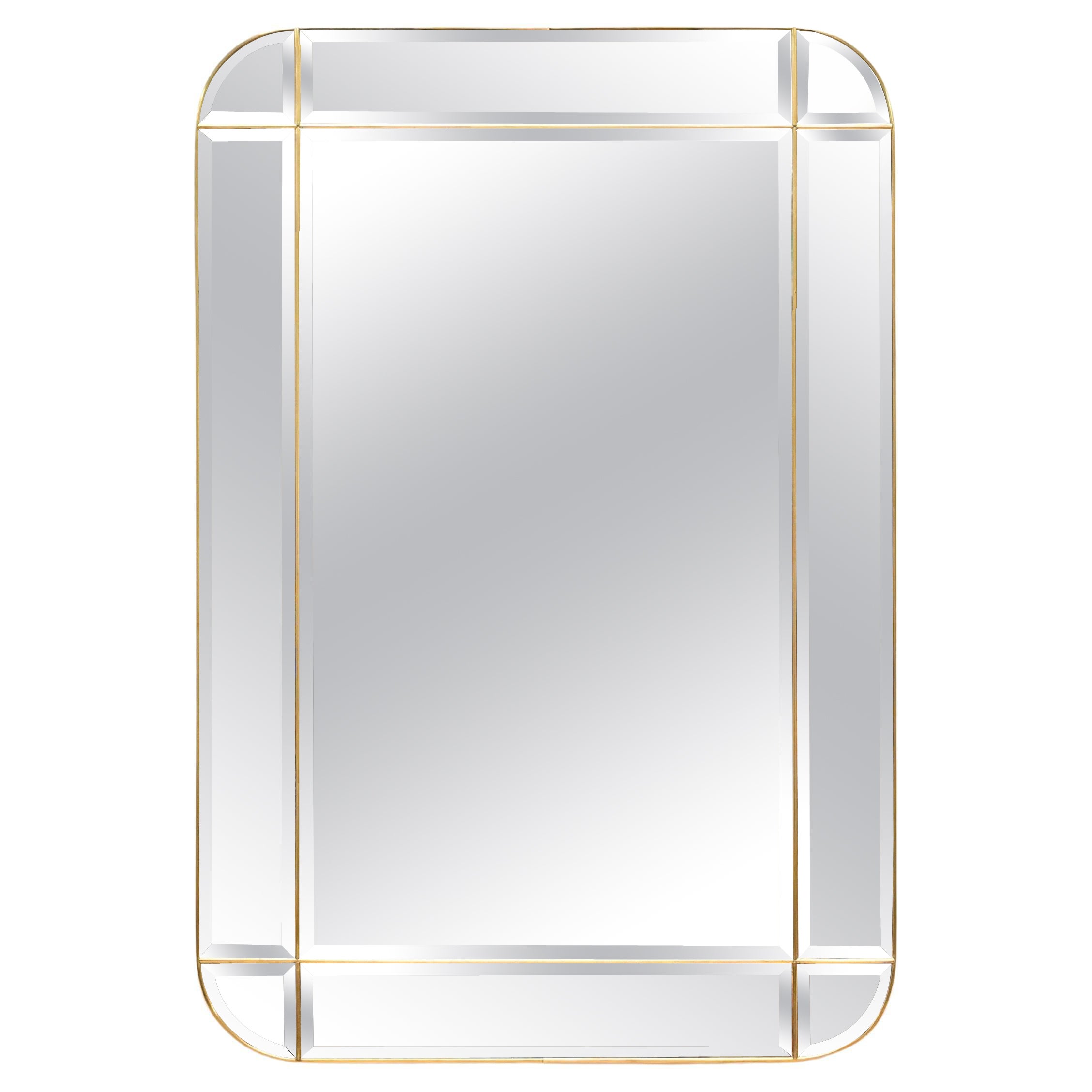 Italian Large Brass Beveled Mirror by Cristal Art, Italy 1950s
