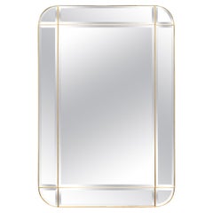 Italian Large Brass Beveled Mirror by Cristal Art, Italy 1950s