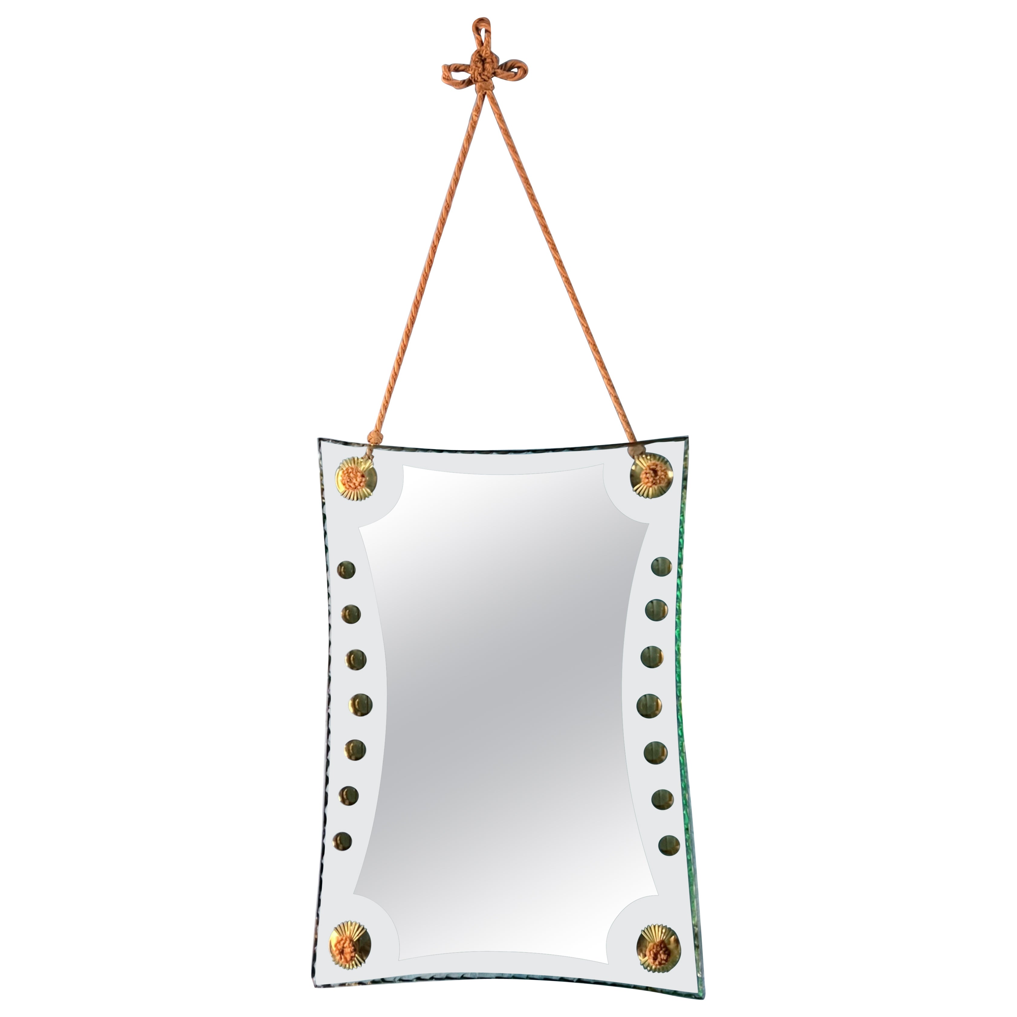 Mid-Century Modern "Verde Nilo" Wall Mirror by Cristal Arte – Brass and Glass
