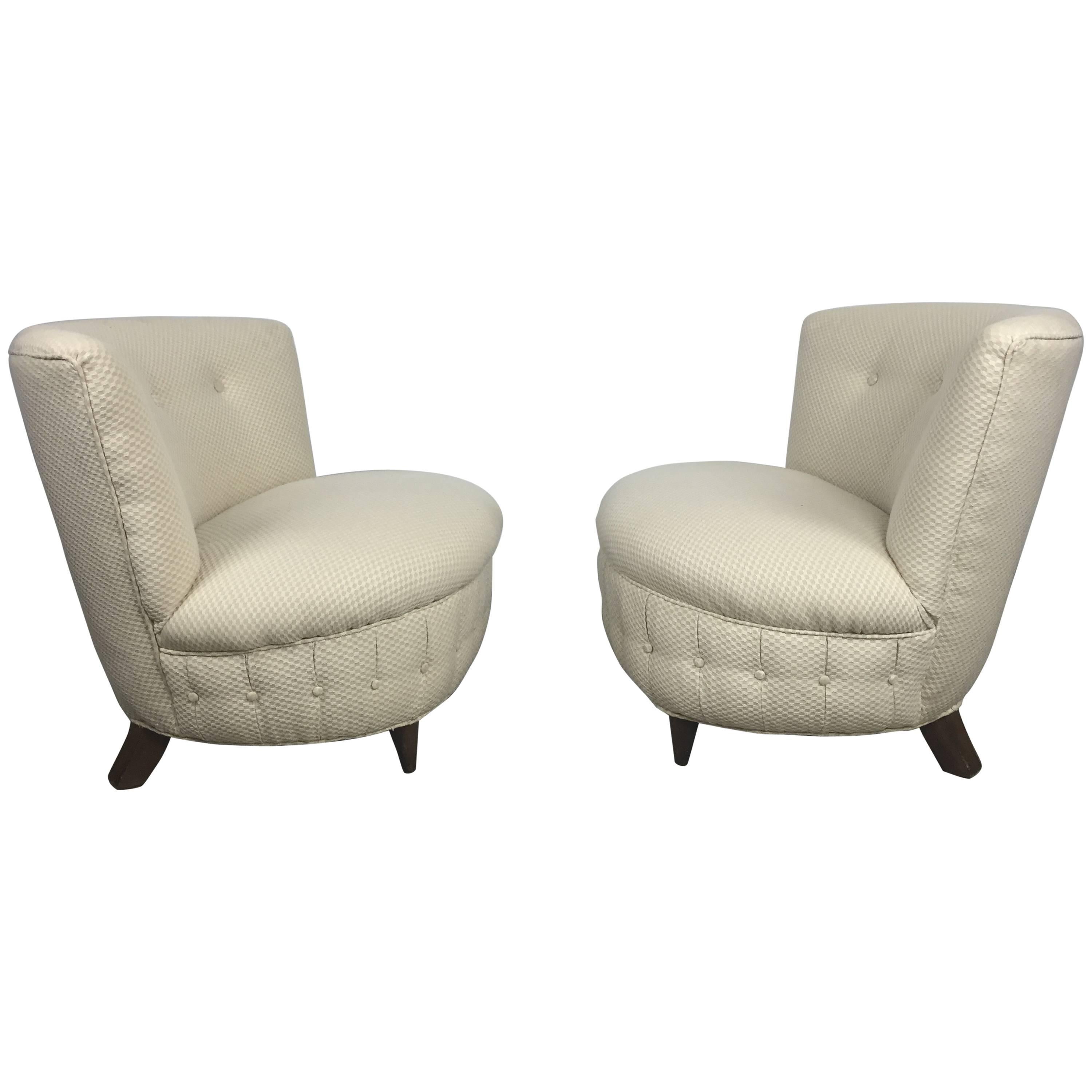 Pair of Button Tufted Slipper Chairs by Gilbert Rohde