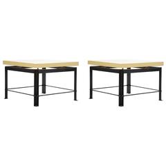 A Pair of Italian Ceramic Angle Iron Side Tables