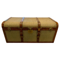 Maitland Smith Rattan and Leather Trunk with Brass Hardware, Immaculate Interior