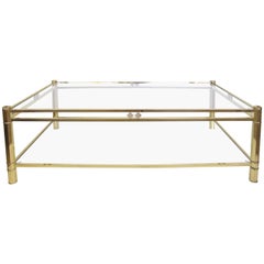 A French NeoGothic-Inspired Rectangular Brass Coffee Table with Lower Shelf