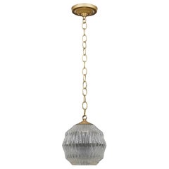 Lampe pendante géométrique en verre et laiton du milieu du siècle dernier