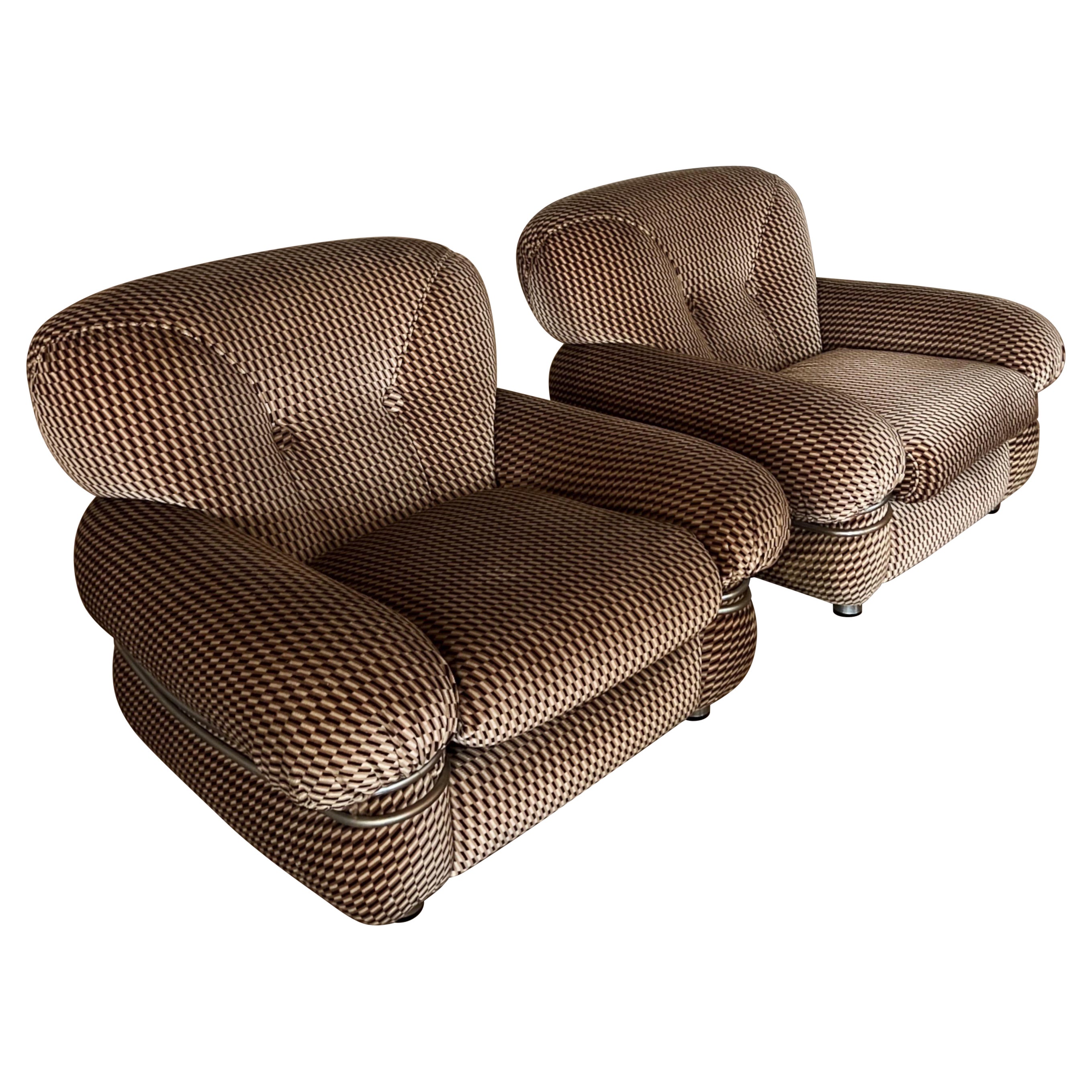 Pair of Armchairs Attributed to Adriano Piazzesi – Original 1970s Brown Velvet