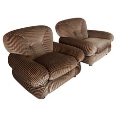 Pair of Armchairs Attributed to Adriano Piazzesi – Original 1970s Brown Velvet