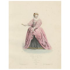 Antique French Costume Print of a Lady of the Court, Reign of Henri III, ca.1860