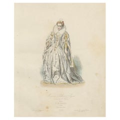 Antique French Costume Print of Marguerite Duchesse de Savoie, Renaissance Dress