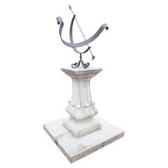 Large Italian Limestone Garden Armillary Sundial with Acanthus Carvings