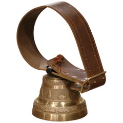 Mid-Century Swiss Bronze Cow Bell with Original Leather Strap and Buckle