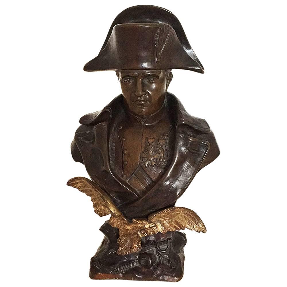 O. Ruffony Paitnated Bronze and Gilt-Bronze Bust of Napoleon 20th C. For Sale