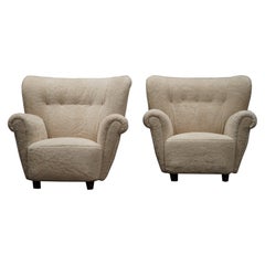 Pair Large Lounge Chairs, Shearling