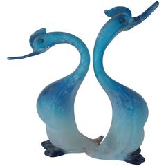 Matched Pair Vintage Italian Murano Scavo Glass Swan Figures Gino Cenedese