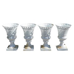 Set of Four American Campana Form Basket Weave Powered Coated Garden Urns, 1850