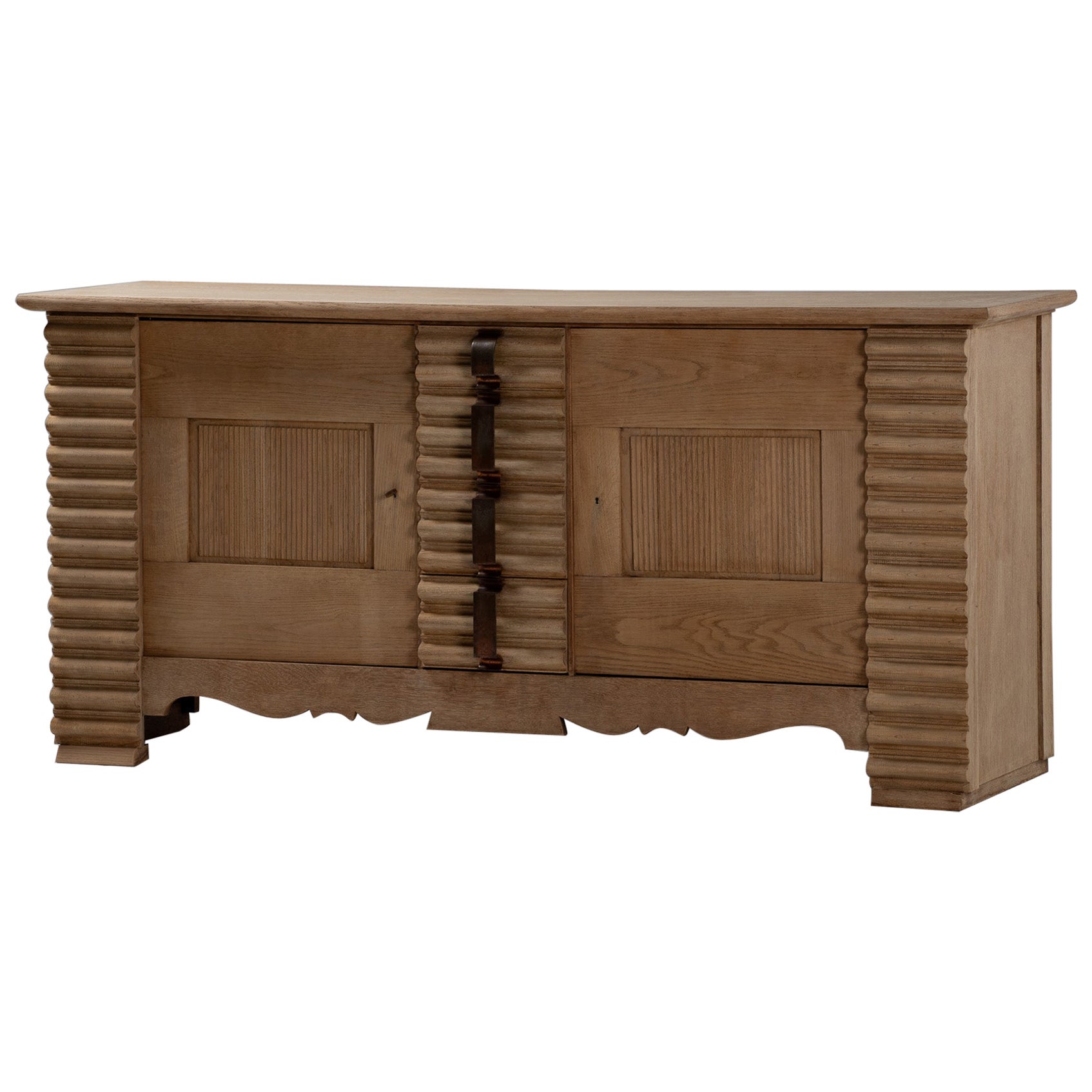 Sideboard in Fluted Oak and Iron, France, 1950s