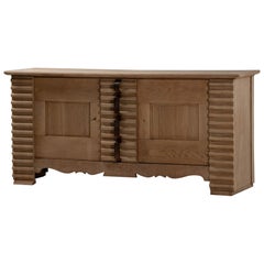 Sideboard in Fluted Oak and Iron, France, 1950s
