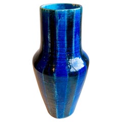 Large Striped Rimini Blue Glazed Mid-Century Vase, Italy, circa 1960