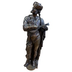 French Bronze Sculpture of a Troubadour with Mandolin