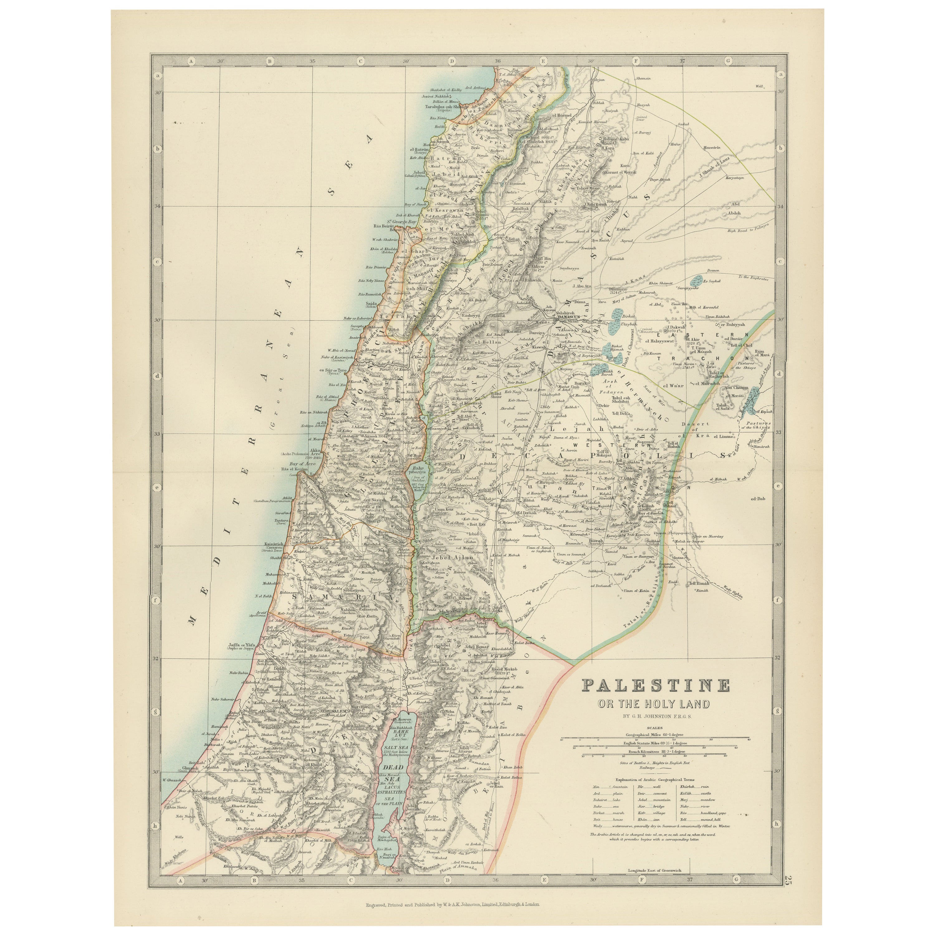 Antique Map of Palestine or The Holy Land, 1903, with Biblical Details