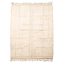 Handwoven Moroccan Cream White Wool Rug with Geometric Motif
