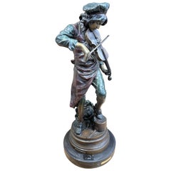 “Le Jeune Violoniste” – Patinated Bronze In The Style of Adrien Étienne Gaudez