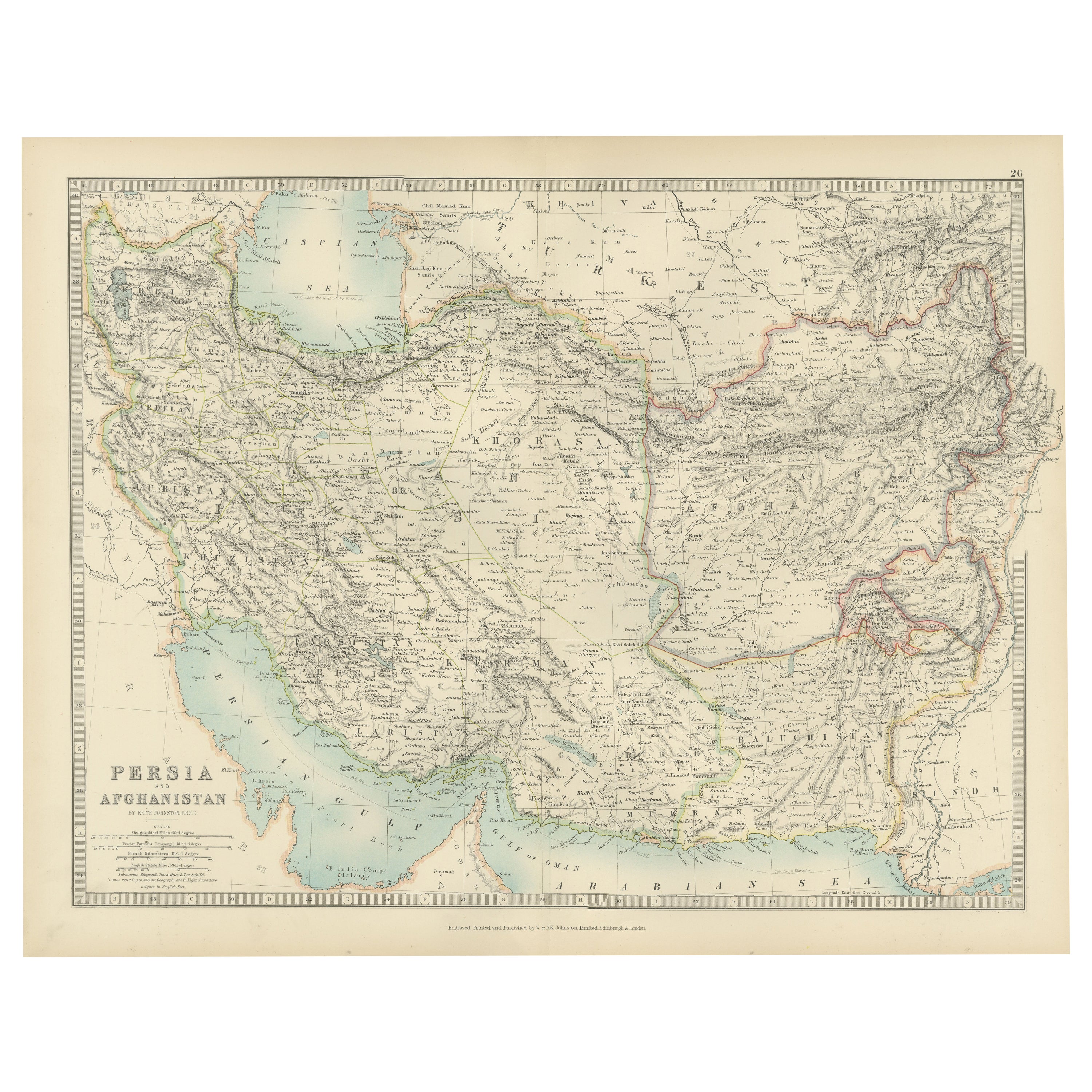 Antique Map of Persia and Afghanistan, 1903, with Delicate Pastel Borders