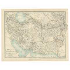Antique Map of Persia and Afghanistan, 1903, with Delicate Pastel Borders