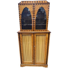 Antique Exquisite 19th Century Scandinavian Biedermeier Display Cabinet in Burled Birch