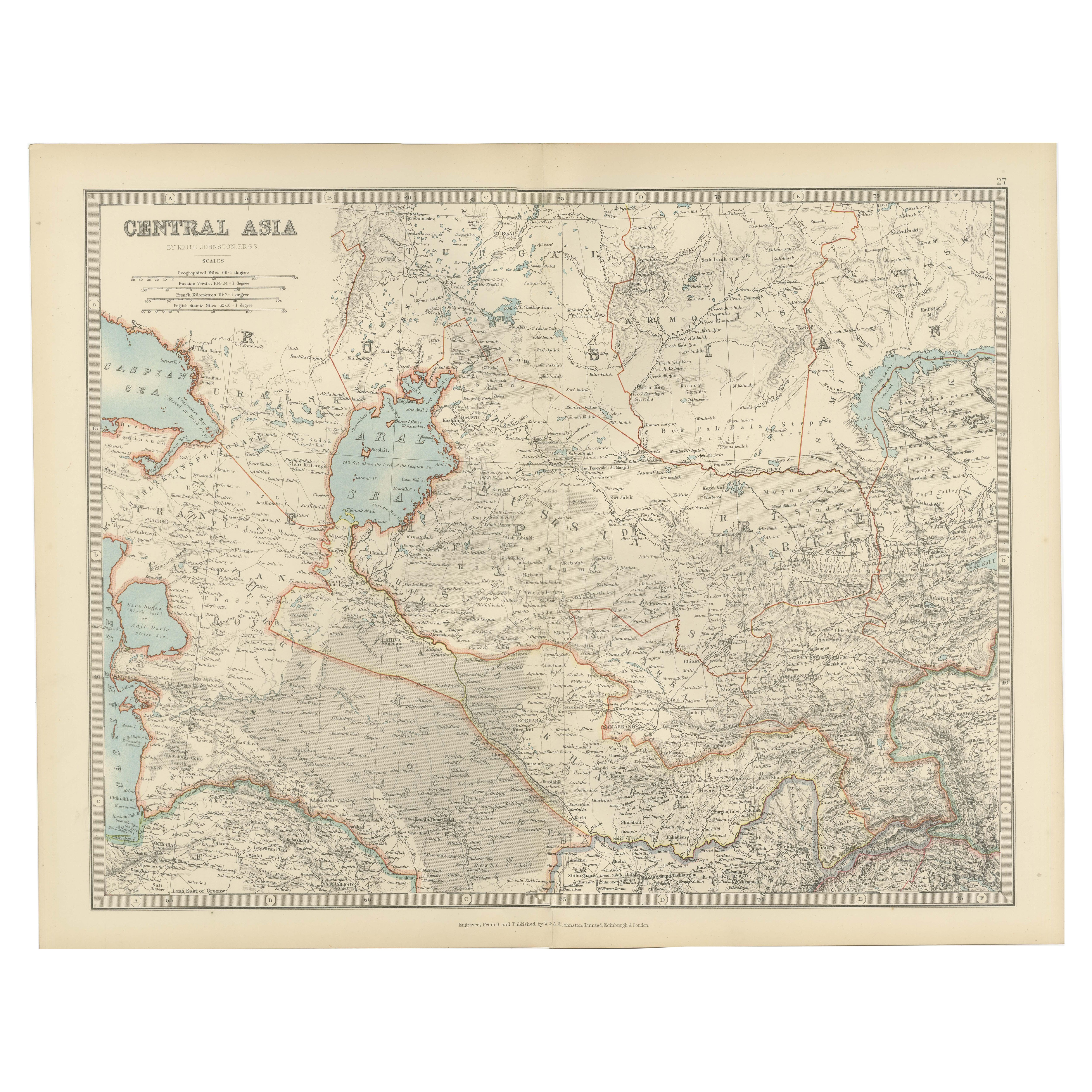 Antique Map of Central Asia - Featuring the Caspian Sea and Silk Road Regions